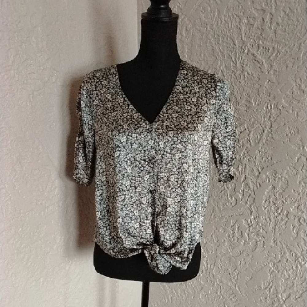 Abercrombie & Fitch Pink Gray Tie Front Blouse